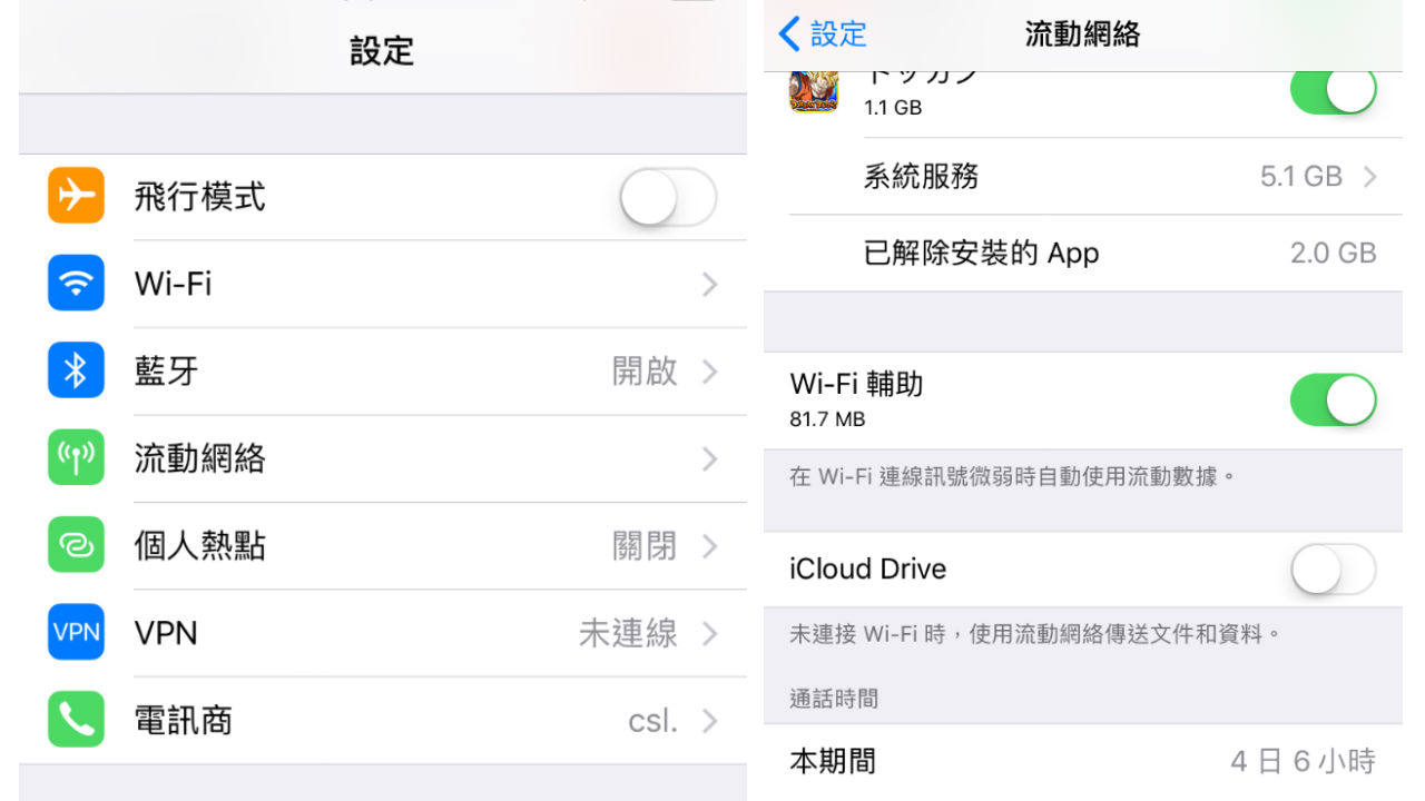 前往 設定 -> 流動網絡 的最底層，便能找到 Wi-Fi 輔助。