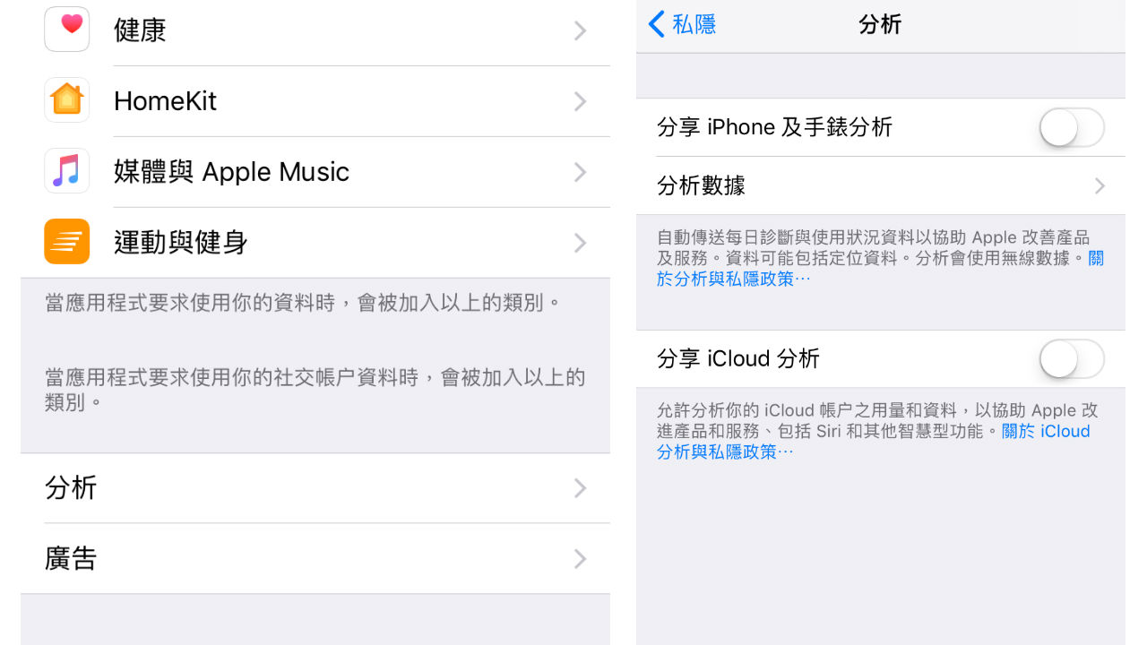 設定 -> 私隱 -> 分析，把「分享 iPhone 及手錶分析」和 「 分享 iCloud 分析」給關上吧，電力更重要呢。